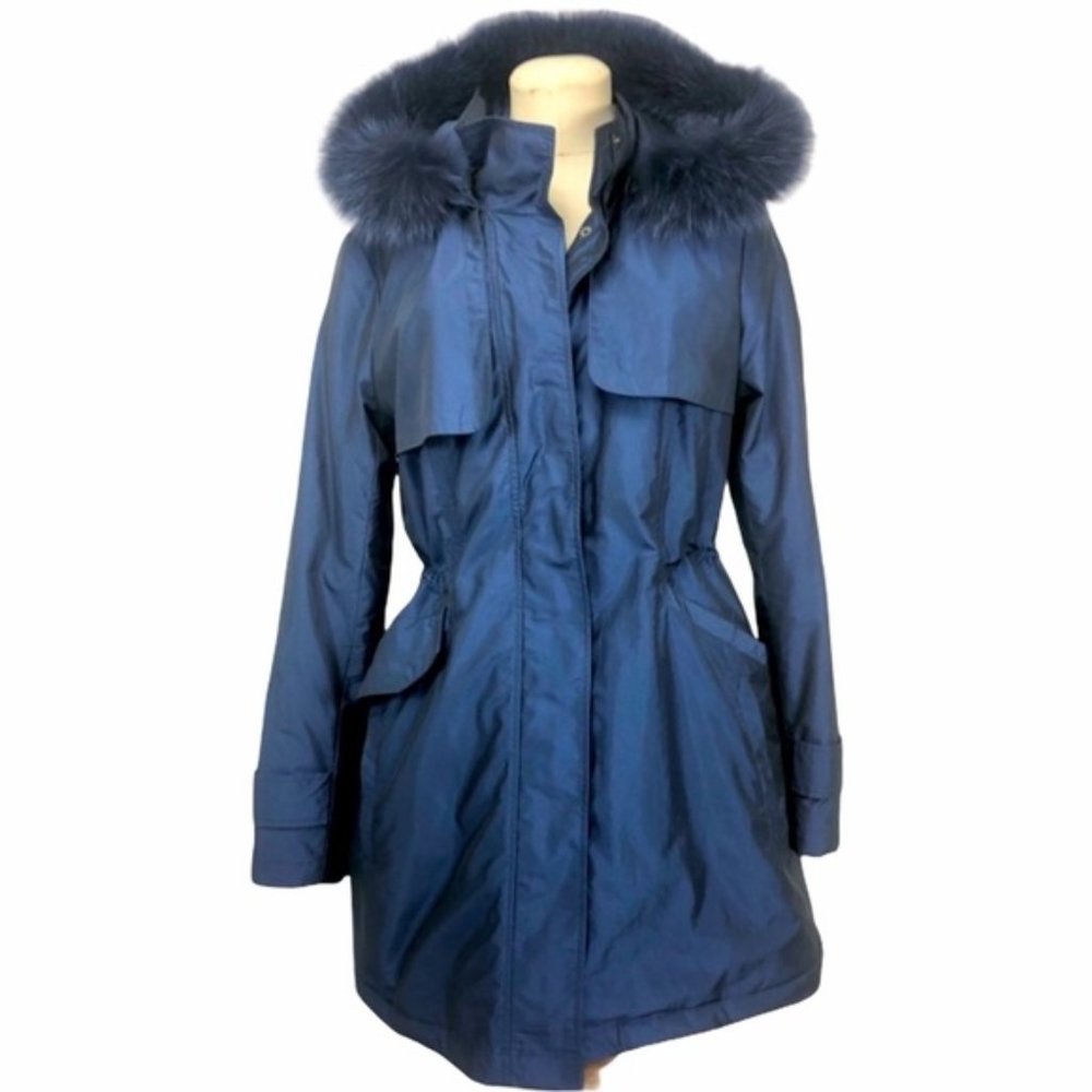 Pendleton shimmer blue real fur lined coat jacket parka. Size Medium